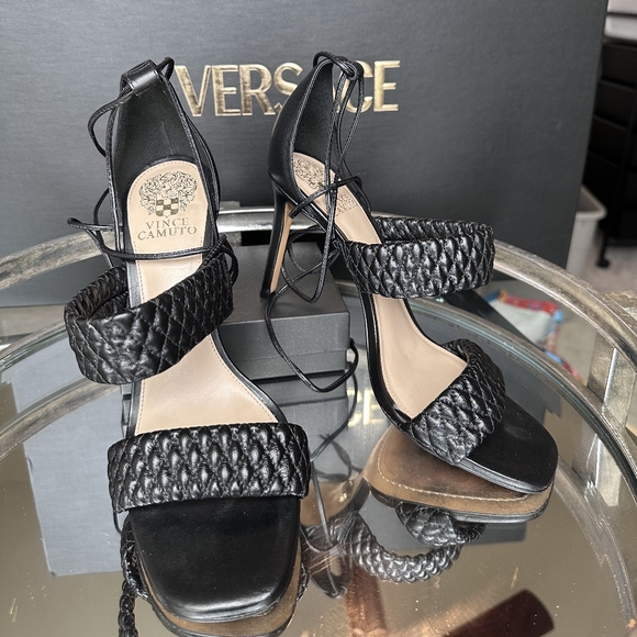 Vince Camuto Black Lace Up Heels - Picture 1 of 7